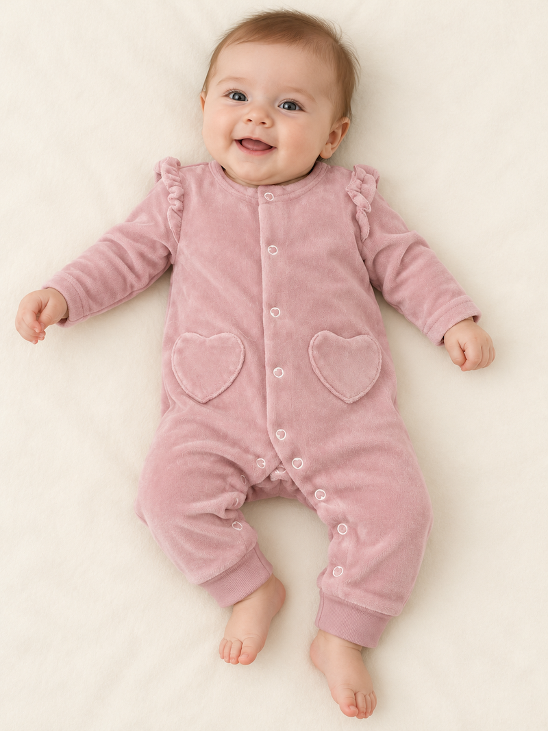 Tutina rosa con ruches e taschine a cuore - immagine 7