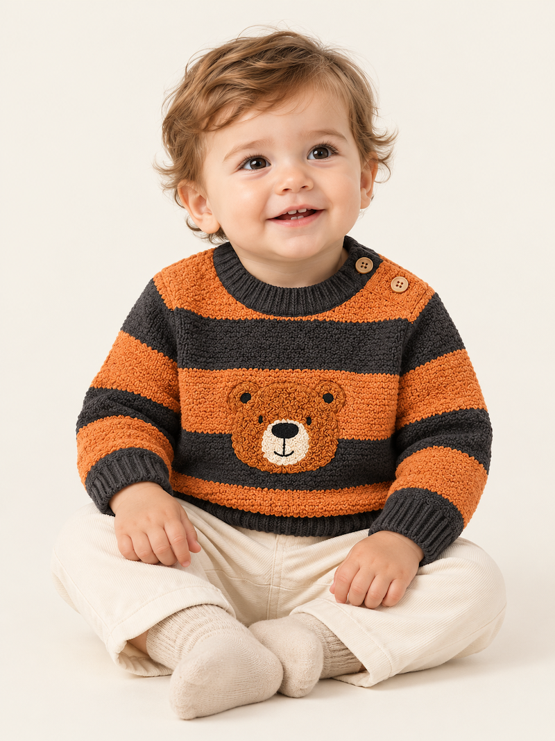 Maglioncino a righe con orsetto - immagine 5
