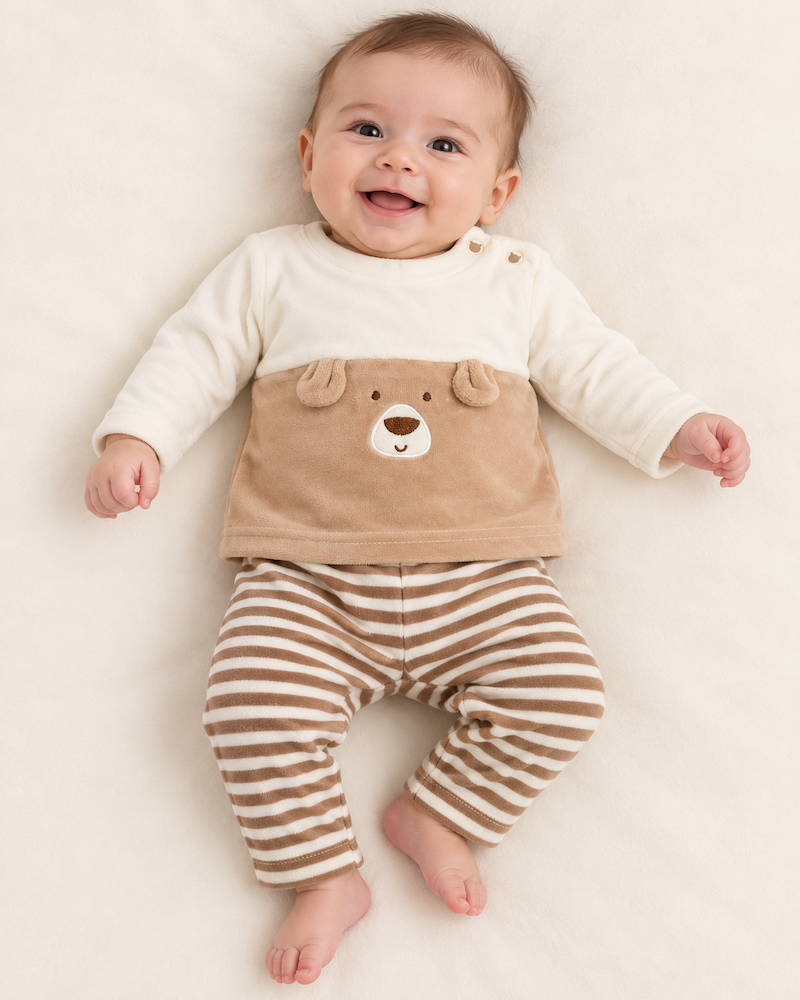 Completo maglia con orsetto e pantalone a righe - immagine 9