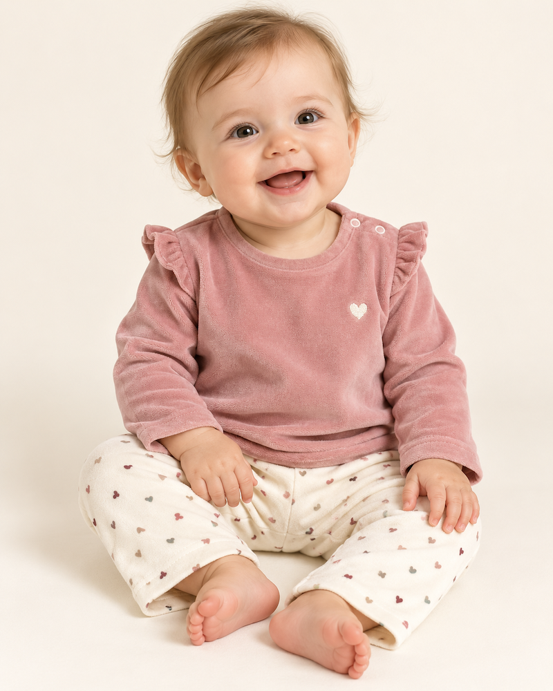 Completo maglia con ruches e pantalone con cuoricini - immagine 9