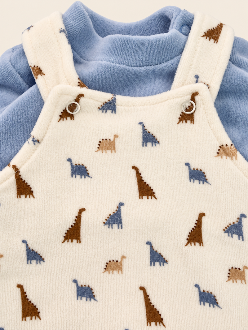Completo maglia e salopette con dinosauri - immagine 2