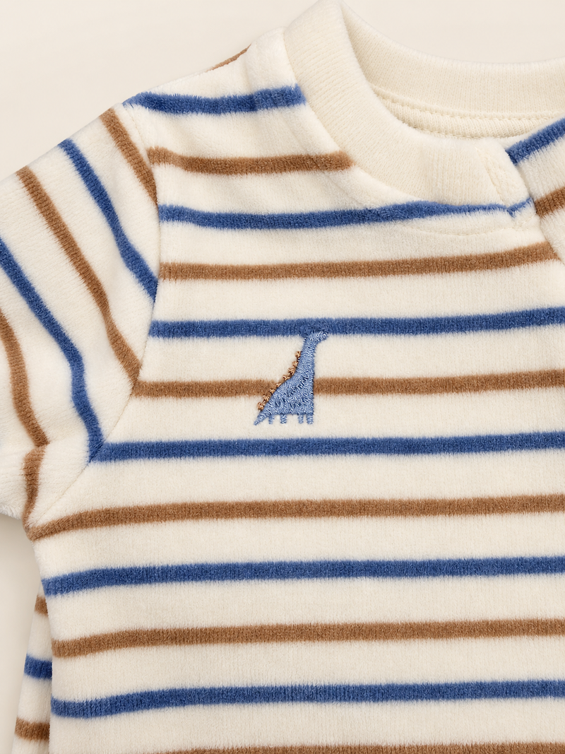Tutina a righe con zip e dinosauro - immagine 3